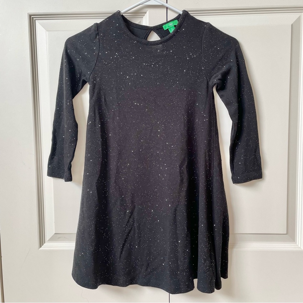 dip Black Sparkle sparkly girls long sleeve  swing Dress size small 6/7